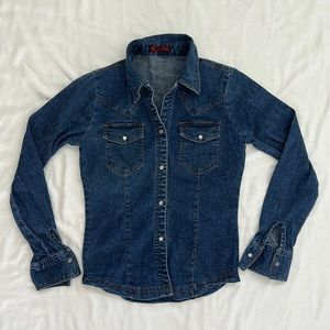 FirstKiss Blue Denim Long Sleeve Denim Snap Button Up Shirt